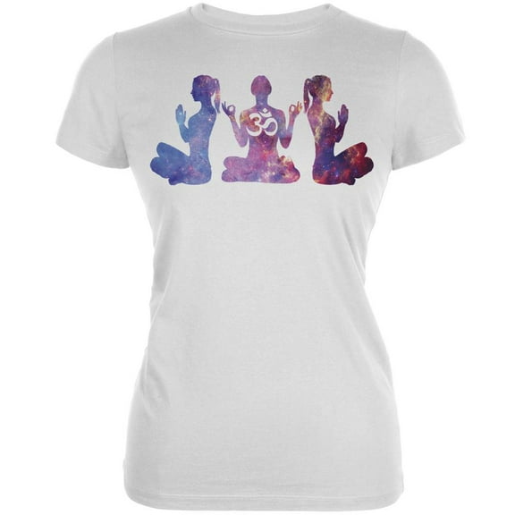 Galaxy Yoga Om Meditation White Juniors Soft T-Shirt - Small
