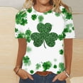 thumbnail image 2 of BLVB St Patricks Day Shirts Womens Crew Neck Short Sleeve Summer T Shirt Four Leaf Shamrock Graphic Tee Tops, 2 of 4