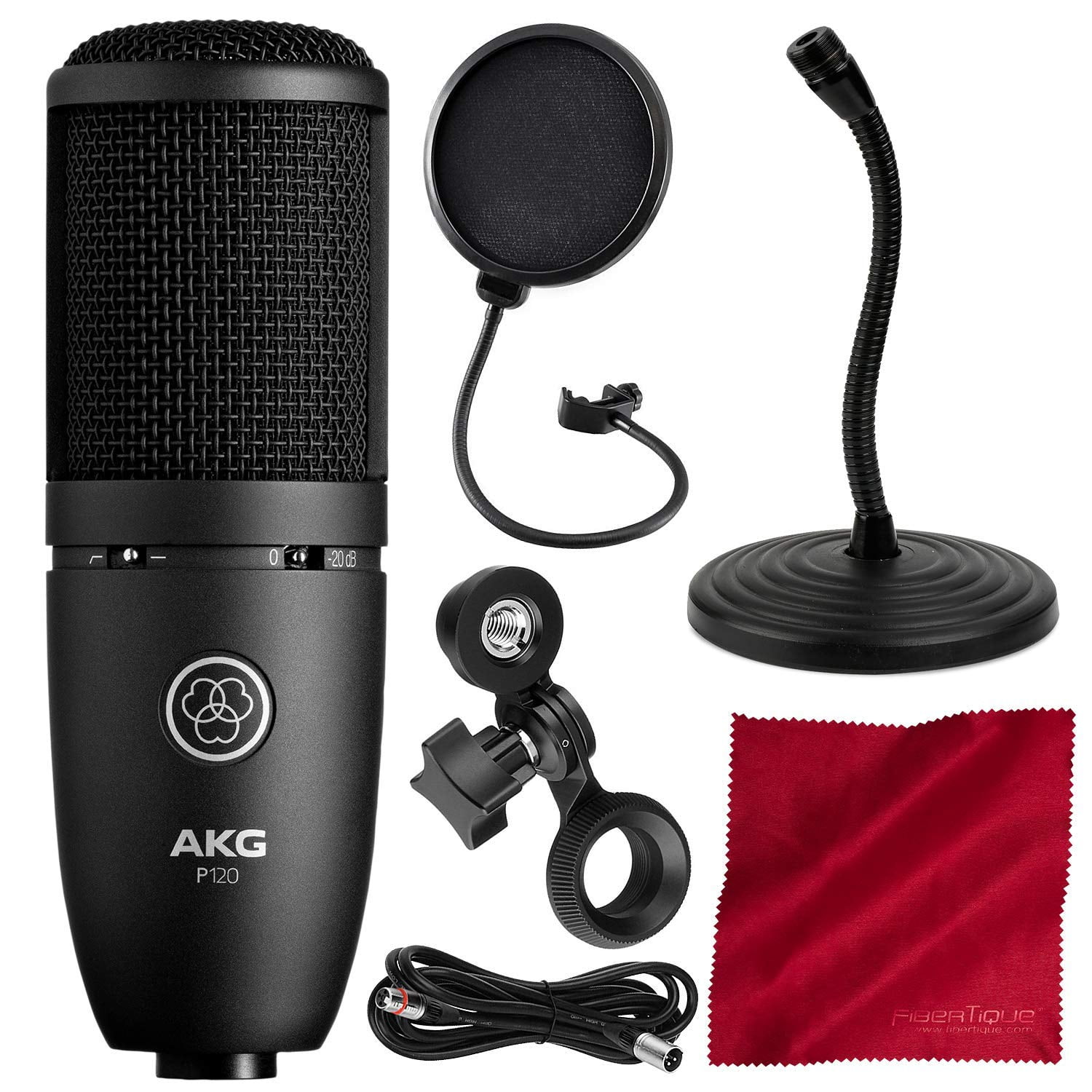 AKG P120 Cardioid Condenser Microphone Basic Accessory Bundle W/Mic