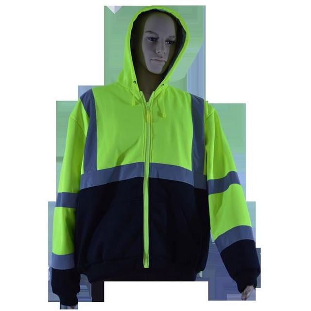 Petra Roc LBHSW-C3-M Sweatshirt Hooded Two Tone with Liner ANSI 107-Class 3 2 Slash Pockets Zipper Closure, Lime & Black - Medium