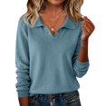 thumbnail image 4 of Women Polo V Neck Lightweight Warm Fall Sweaters Long Sleeve Collared Lapel Pullover,Basic Knit Business Casual Work Office Top,2026 Fall Trendy Cozy Fashion Outfits,Dressy Cute Clothing Light Blue, 4 of 5