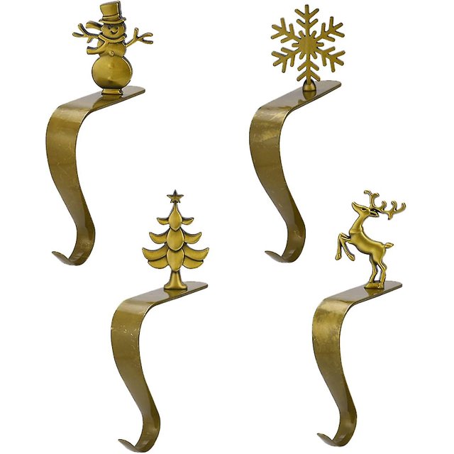 Paquete de 4 medias navideñas en forma de S Ganchos, ganchos de decoración navideña, ganchos de chimenea navideña - Bronce Pxcl--