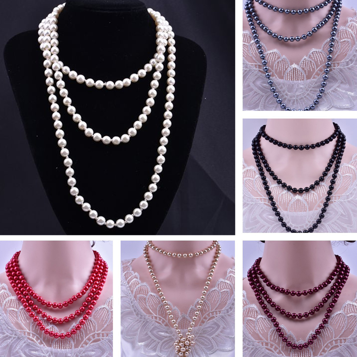Meidiya 150cm Fashion Knot Simulated Pearl Necklace Tassel Multi-layer Long Chain Necklace Female Fashion Sweater Dress Accessories - image 1 of 8