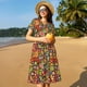 thumbnail image 4 of Fotbe Hippie Peace Love Vestido Largo de Moda para Mujer, Vestido Tipo Camiseta con Manga Corta y Estilo Casual a Rayas y Bloques de Color, 4 of 6