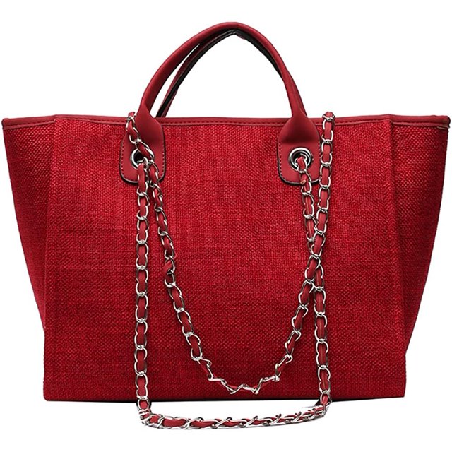 LinYooLi Sac à Main en Toile pour Femmes Grande Capacité Sac Fourre-Tout à Chaîne Poignée en PU Sac à Bandoulière