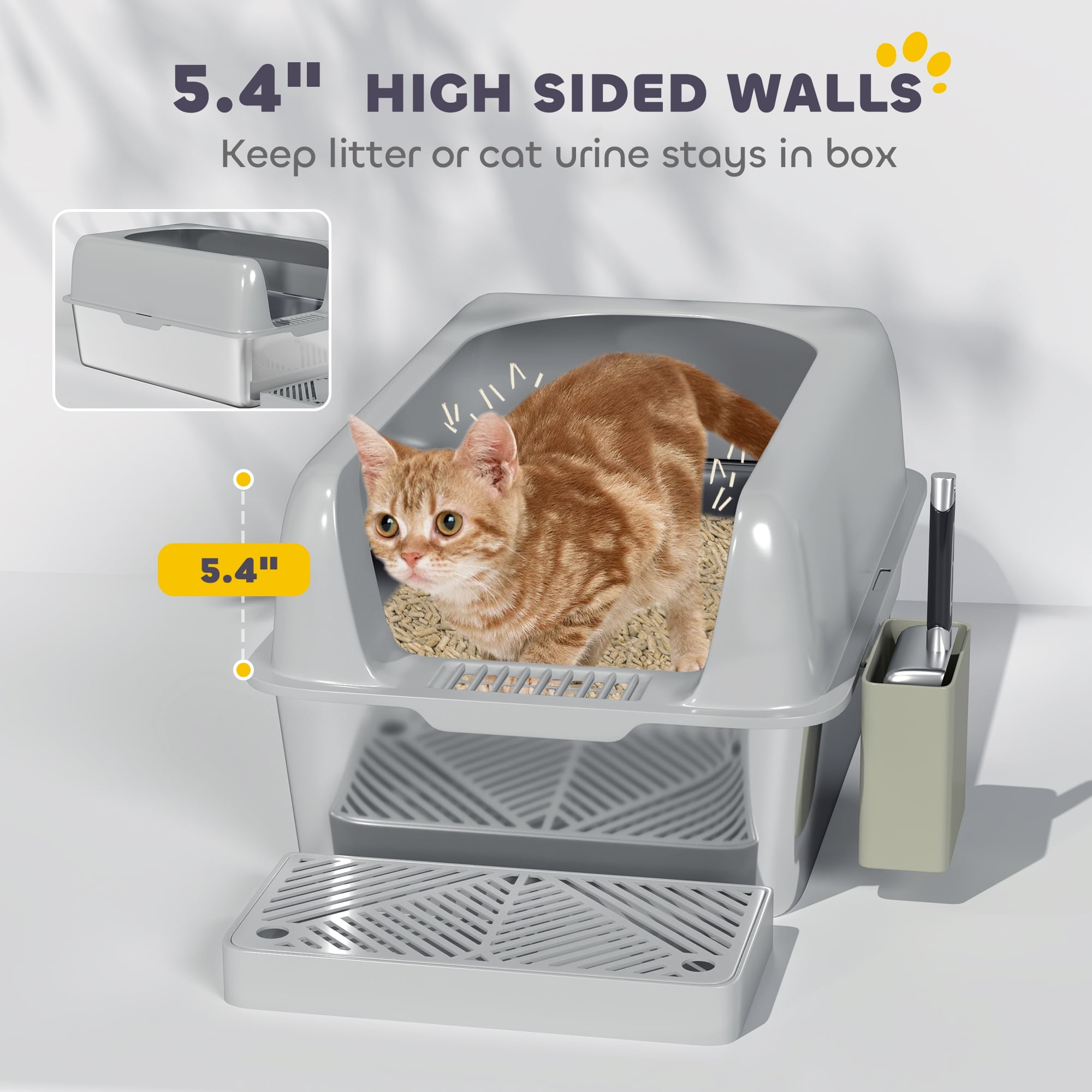 PawHut Stainless Steel Litter Box, Metal Litter Box with High Sided for Easy Clean & Anti-Urine Leakage, with Metal Scoop & Scoop Holder