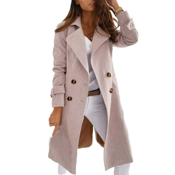 qucoqpe Pea Coats for Women 2025 Fall Winter Fashion Casual Solid Collar Lapel Collar Jackets Outerwear Long Sleeve Doule Breasted Button Up Long Trench Coats with Pockets