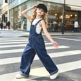 thumbnail image 3 of XXWXYD Girls Denim Overalls, Kids Baggy Wide Leg Suspender Jumpsuit with Adjustable Straps and Pockets for Casual Fall School Play Daily Outfit Wear, 3 of 7