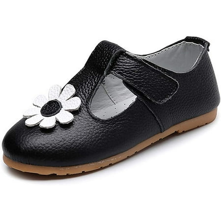 

Girl s Genuine Leather Soft Mary Jane Flat T-Strap Sunflower Princess Dress Shoes