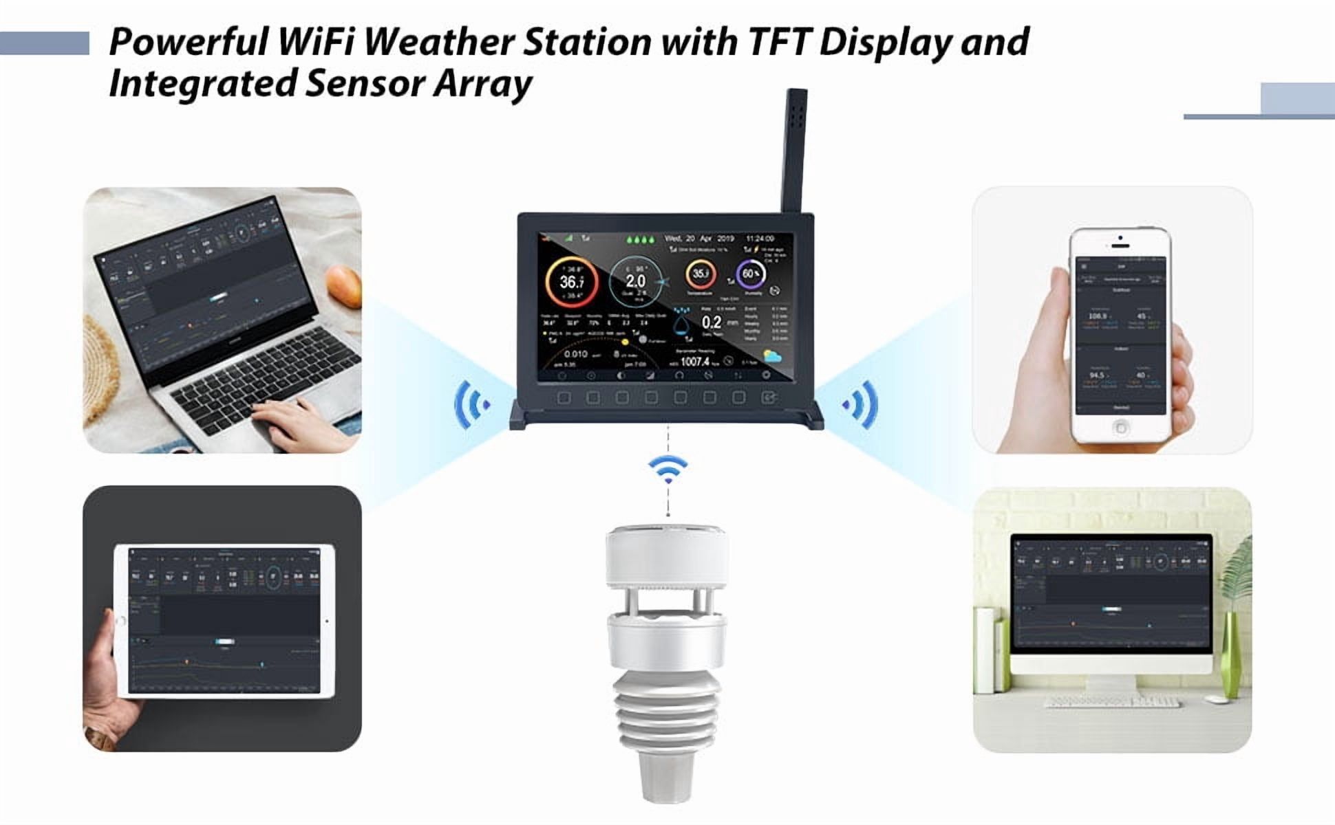 Ecowitt HP2564 Wi-Fi Weather Station with 7-in-1 Solar Powered Outdoor Sensor, Haptic Rain Gauge and 7-inch Full Color Touch Display