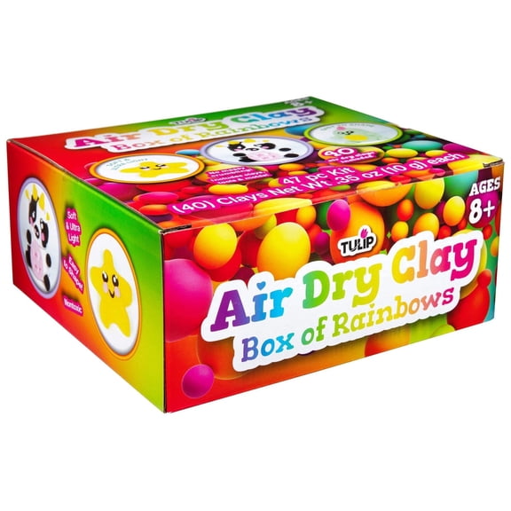 Tulip Air Dry Clay Bulk Box- 40 Rainbow Clay Packs with Shape Cutters and Sculplting Tools Included, Art Kit, Craft Activity Set,