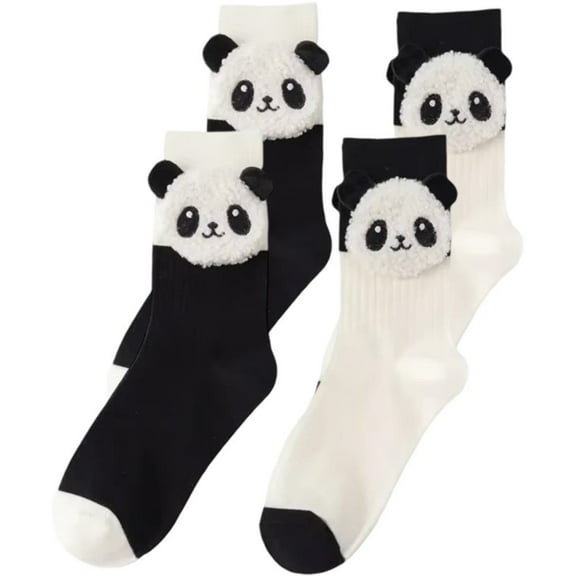 Korean Funny Animal Head 3D Plush Panda Cozy Socks - 2 Pairs Fluffy Bed Socks for Women, Panda Gifts Thermal Socks