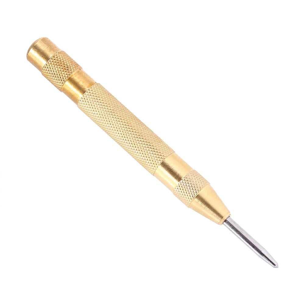 Center Punch,high speed steel Automatic Centre Punch with HSS Tip Protective Cap High Strength and Durability for Punching on Steel Plate,Aluminum,etc Gold