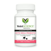 VetriScience Laboratories Vetri Mega Probiotic, Digestive Health Supplement for Cats and Dogs, 120 capsules