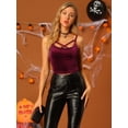 thumbnail image 3 of INSPIRE CHIC Camiseta sin mangas con tirantes finos de terciopelo y tirantes finos para mujer Vino rojo L, 3 of 6