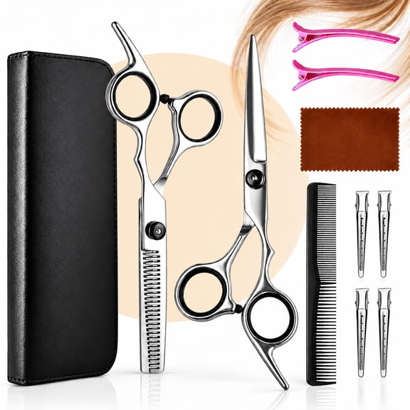 ArvezVoy 11Pcs Hair Cutting Scissors & Thinning Shears Barber Kit Black