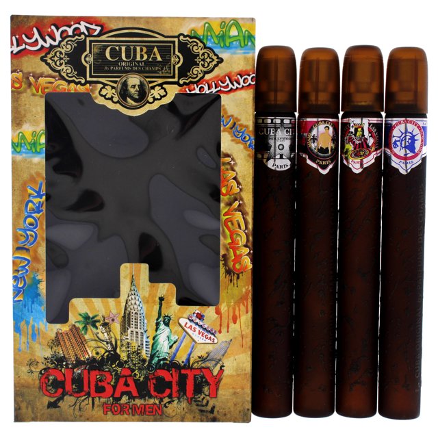1.17oz Hollywood EDP Perfume, 1.17oz Miami EDP Perfume, 1.17oz Las Vegas EDP Perfume, 1.17oz New York EDP Perfume Cuba Cuba Cuba City Perfume Set de regalo Caballero 4Pc Set