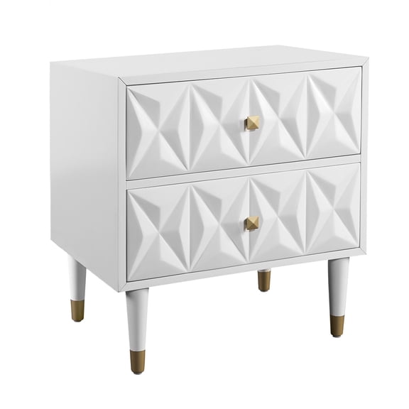 Contemporary Home Living 27" White Geometric Patterned Two Drawer Nightstand
