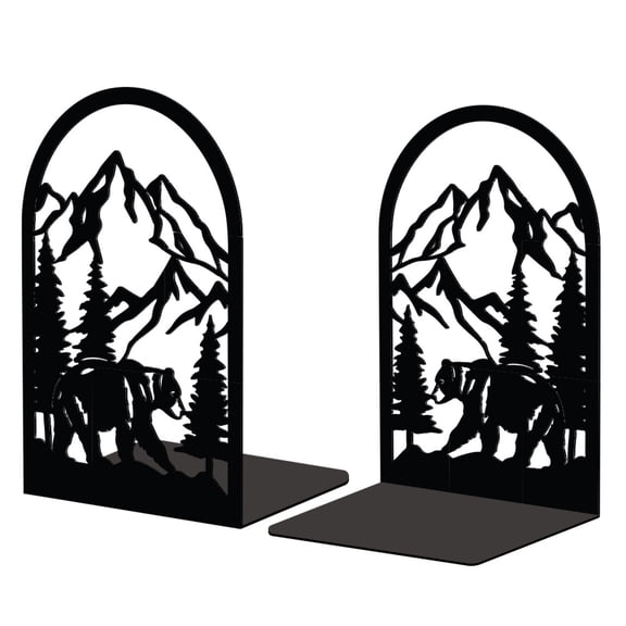 Gleamdisplay Mountain Bookends, Heavy Duty Metal - 4.3x5.3x7.9 Inches, 2-Pack for Shelves
