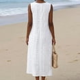 thumbnail image 4 of Women's Summer Dresses Sleeveless Round Neck Eyelet Embroidered A-Line Maxi Dress Breathable Vacation Boho Resort Sundress White S, 4 of 9