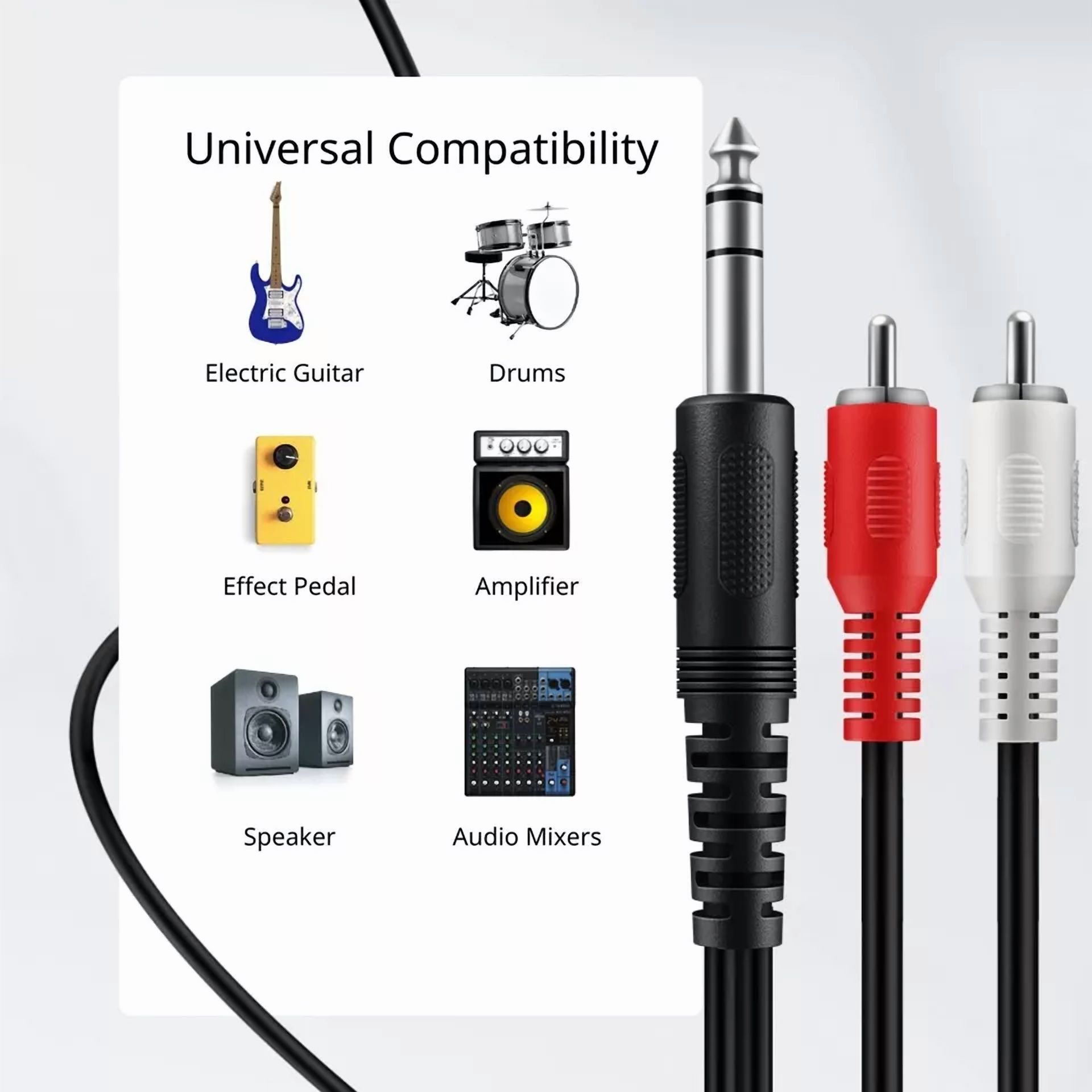 BUTTERFLY- 1/4 Inch To Dual Rca Audio Cable 6Ft Male 6.35Mm 1/4" Trs To 2Rca Wire Plug