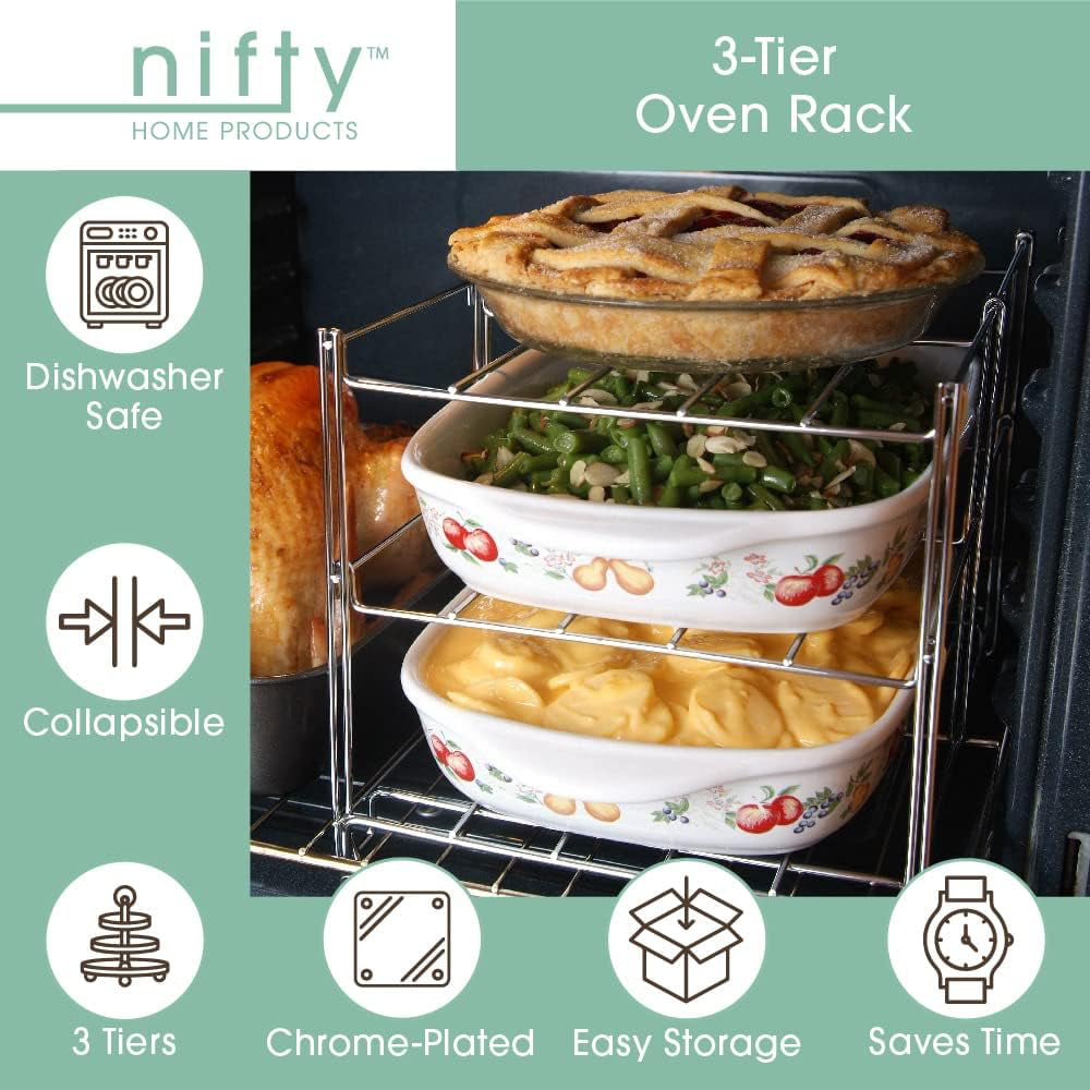  Nifty 3-Tier Oven Rack – Non-Stick, Dishwasher Safe, Use for  Cooking Casseroles, Compact Collapsible Kitchen Storage, Chrome-Plated  Steel Construction: Replacement Range Oven Racks: Home & Kitchen