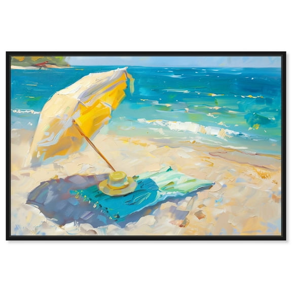 Morning Beach View Colorful Coastal Wall Art Canvas Wall Art by Art Remedy, Black Floater Frame, 16" x 11"