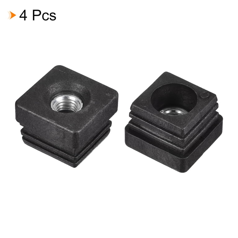 Uxcell 4-Pack Black Plastic Square Tube Plugs - Fits 1.26"x1.26" OD Tube, M10 Thread For Furniture Legs