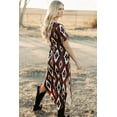 thumbnail image 2 of Women's Red Western Aztec Printed Long T-Shirt Dress with V Neck and Side Slits | [ZhiHiMeRi] | (US 16-18)XL, 2 of 12