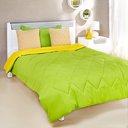 Radanya Microfibre Reversible Comforter,Double(White, Olive Green and Cheery Yellow) 200 GSM)