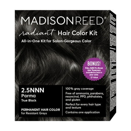Madison Reed Radiant Permanent Hair Color Kit with Bonus Pro Boost, Parma (2.5NNN), True Black