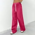 thumbnail image 3 of YIFUNIN Women's Casual Solid Color Elastic Waist Wide Leg Pants, Drawstring Loose Fit Trousers for Everyday Lounge, Comfortable Versatile Style,Hot Pink S, 3 of 5