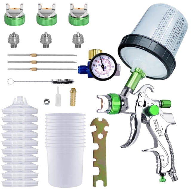 Pulverizador de pintura HVLP ROIKETU con juego de 10 vasos mezcladores de 600 ml