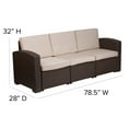 thumbnail image 4 of BizChair Chocolate Brown Faux Rattan Sofa with All-Weather Beige Cushions, 4 of 11