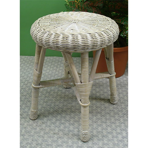 Round Wicker Bathroom/Utility Stool, White Wash