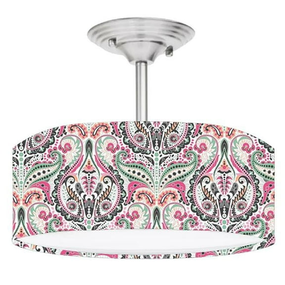 888 Cool Fans DR-0001060 Boho Bohemian Damask Paisley 2-Light Brushed Nickel Drum Style LED Lamp Fixture