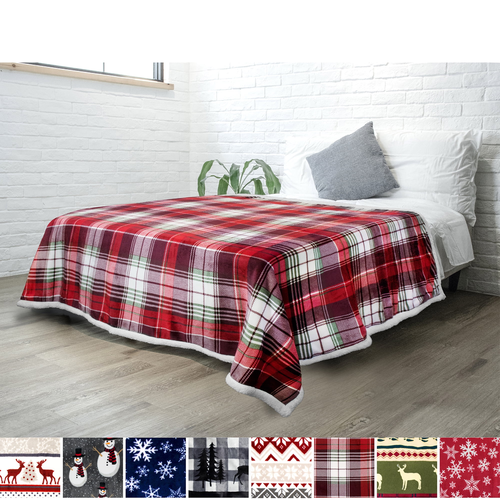 PAVILIA Christmas Plaid Blanket Sherpa Fleece Flannel Throw Blanket