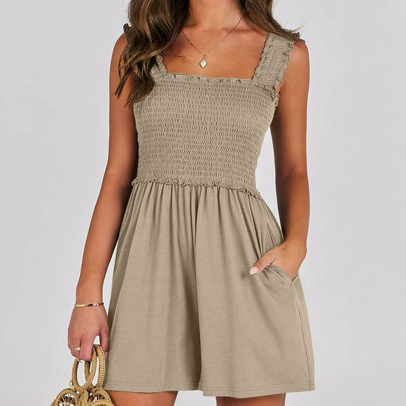 LOVZFMLL Women's Jumpsuit, Summer Casual Solid Color Temperament Long Strap Jumpsuit Green, XL