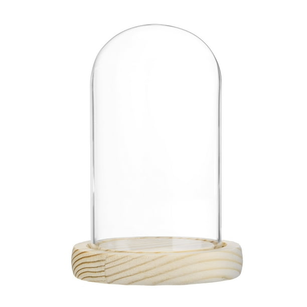 Uxcell Cúpula de Vidrio Cloche, 4.7"x2.8" Caja de Exhibición con Base de Madera para DIY Bolas de Nieve/Pequeñas Plantas/Flores/Velas