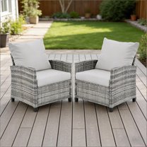 FHFO 2-Piece Outdoor Patio Sofa Set - All-Weather Wicker Single Armrest Chairs with Cushions, Grey-gray for Porch,Garden