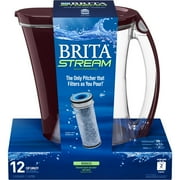 Brita Large 12 Cup Stream Filter As You Pour Water Pitcher with 1 Stream Filter, BPA Free, Cascade, Bordeaux