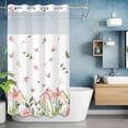 thumbnail image 6 of Spring Flower Leaf No Hooks Shower Curtain with Snap-in Liner Summer Country Pink Floral Butterfly Green Leaf Plant Shower Curtains for Bathroom, Waterproof, Easy Install, Washable 36"x72", 6 of 9