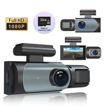 HD Dual-Lens Dash Cam (Black), 2Inch HD IPS Screen, Front 720P & Interior 1080P, Reverse View/Motion Detection, Includes 32G TF Card & Car Charger