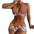thumbnail image 2 of EGNMCR Bikini Set Women With Chest Pad Without Underwire Print High-waisted Patchwork Swimming Trunks Split Swimsuit, 2 of 7