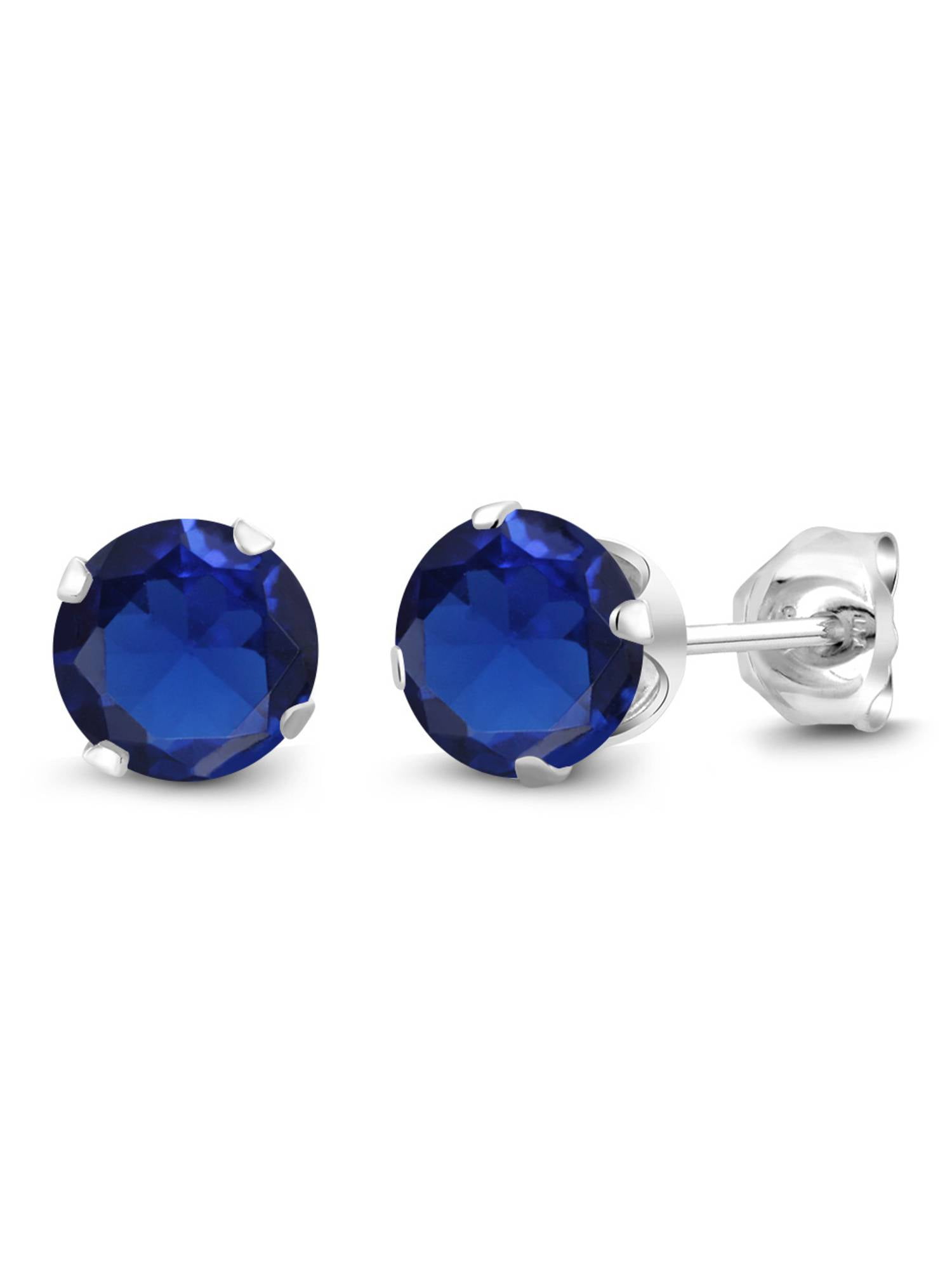 Gem Stone King Created Blue Sapphire 2ct Round Birthstone Stud Earrings
