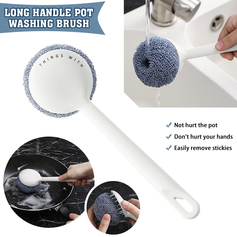Kitchen Scrub Brush Sink Bathroom Brushes with Scraper Tip Comfortable Grip  Odourless Bristles for Pot Pan Cast Iron Skillet Dishes Cleaning,Soft and