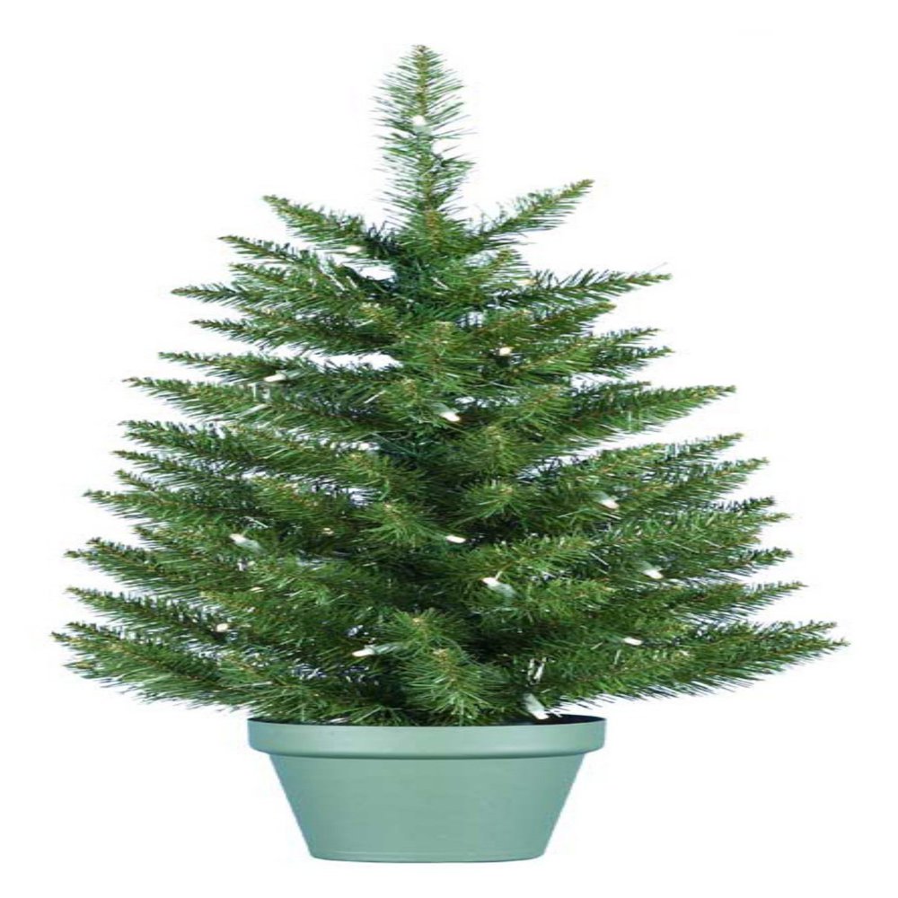 36 in. Potted Pine Pre-lit Christmas Tree with Green Plastic Pot ...