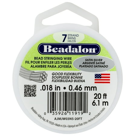 Beadalon 7-Strand 0.46mm Beading String Wire, 20 ft., Satin Silver Finish