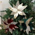 thumbnail image 5 of Poinsettia Christmas Flowers Decoration, Artificial Flowers Christmas Tree Wreath, Christmastree Ornaments Glittery Velvet Ornaments for Xmas New Year Wedding Diy Garland Home Decor (Red), 5 of 5