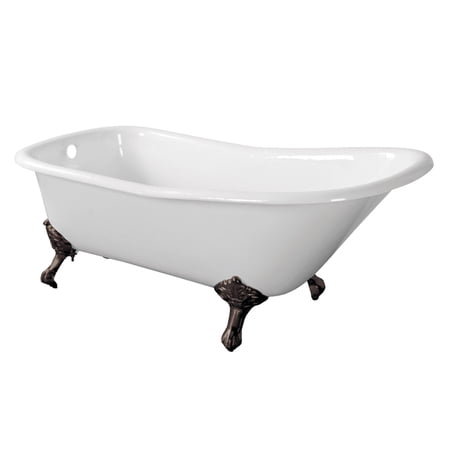 Aqua Eden VCTND6630NF5 67-Inch Cast Iron Classic Flat-Rim Single Slipper Clawfoot Tub (No Faucet Drillings) in White/Oil Rubbed Bronze